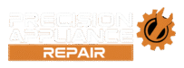 Precision Appliance Repair logo with white bold text and an orange gear and wrench icon.